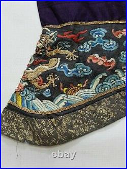 Antique Chinese Dragon Robe Sleeve Silk Hand Embroidered Fragment 58x22cm