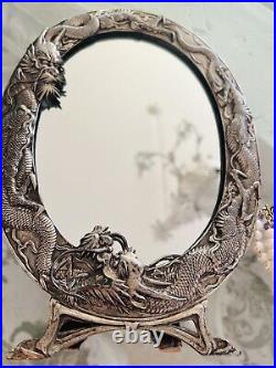 Antique Chinese Dragon Silver Mirror