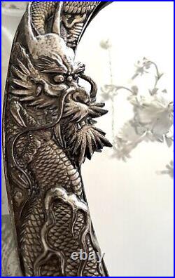 Antique Chinese Dragon Silver Mirror