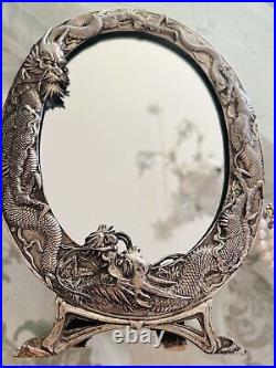 Antique Chinese Dragon Silver Mirror