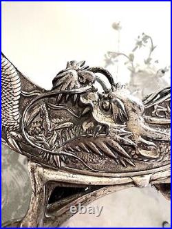 Antique Chinese Dragon Silver Mirror