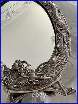 Antique Chinese Dragon Silver Mirror