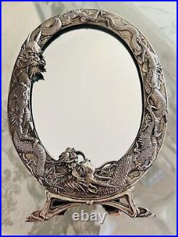 Antique Chinese Dragon Silver Mirror