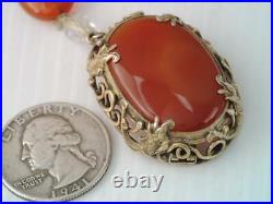 Antique Chinese Dragon Sterling Silver Carnelian Pendant Necklace