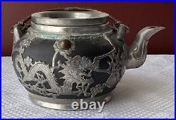 Antique Chinese Dragon Teapot/ Wen Hua Shun Ceramic & Pewter Teapot