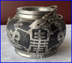 Antique Chinese Dragon Teapot/ Wen Hua Shun Ceramic & Pewter Teapot