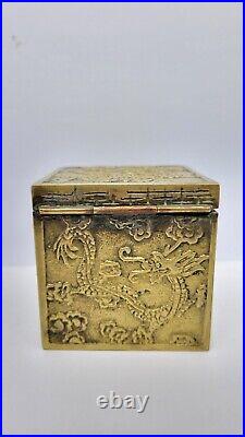 Antique Chinese Dragons Brass Inkwell, Early Republic Period