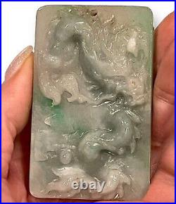 Antique Chinese Dragons Jade Pearl Palm Worry Stone Pendant Sun Moon Ball Wisdom