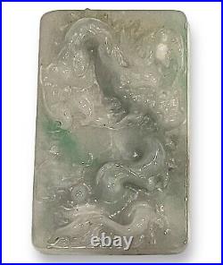 Antique Chinese Dragons Jade Pearl Palm Worry Stone Pendant Sun Moon Ball Wisdom