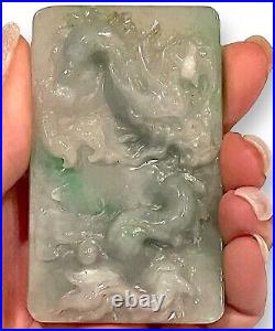 Antique Chinese Dragons Jade Pearl Palm Worry Stone Pendant Sun Moon Ball Wisdom