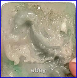 Antique Chinese Dragons Jade Pearl Palm Worry Stone Pendant Sun Moon Ball Wisdom