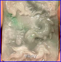 Antique Chinese Dragons Jade Pearl Palm Worry Stone Pendant Sun Moon Ball Wisdom