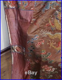 Antique Chinese Embroidered Brown Silk Daoist Priest Ceremonial Dragon Robe