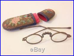 Antique Chinese Embroidered Eyeglasses Case With Two Dragons Kissing Spectacles