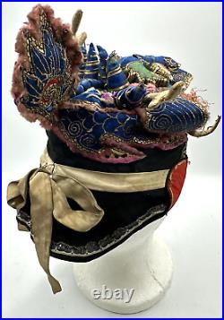Antique Chinese Embroidered Silk Child's Festival Hat Dragon Qing Dynasty