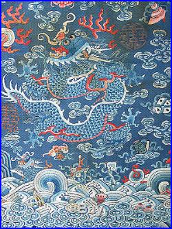 Antique Chinese Embroidered Silk Dragon Panel / Runner / Table Cover
