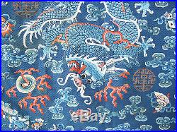 Antique Chinese Embroidered Silk Dragon Panel / Runner / Table Cover