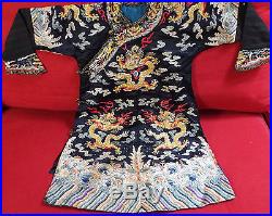 Antique Chinese Embroidered Silk Dragon Robe TINY SIZE FOR A CHILD