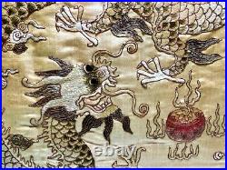Antique Chinese Embroidered Silk Dragon Textile Signed Provenance to Hitler
