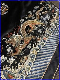 Antique Chinese Embroidered Silk Dragons Front Of Table Embroidery Qing Dynasty