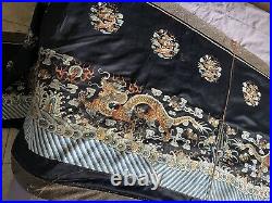 Antique Chinese Embroidered Silk Dragons Front Of Table Embroidery Qing Dynasty