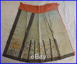 Antique Chinese Embroidered Silk Skirt. Lt. Qing Dynasty. Five claw dragons