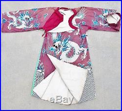 Antique Chinese Embroidery Purple Opera or Winter Robe with Celestial DRAGONS