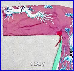 Antique Chinese Embroidery Purple Opera or Winter Robe with Celestial DRAGONS