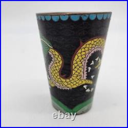Antique Chinese Enamel Bronze Cloisonne Cup Dragon Chasing Pearl Qing Republic