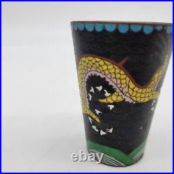 Antique Chinese Enamel Bronze Cloisonne Cup Dragon Chasing Pearl Qing Republic