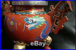 Antique Chinese Enamel Cloisonne Incense Censer with Dragon