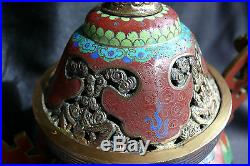 Antique Chinese Enamel Cloisonne Incense Censer with Dragon