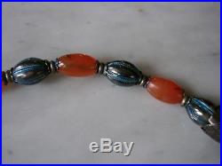 Antique Chinese Enamel Cloisonne Sterling Carnelian Dragon Bead Kylin Necklace