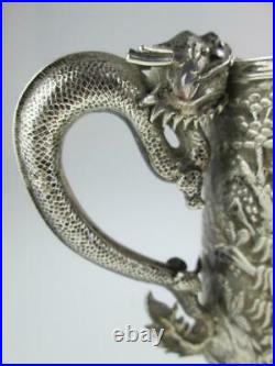 Antique Chinese Export 19th Century Solid Silver Dragon Mug Circa 1880