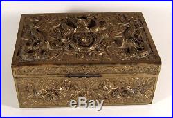 Antique Chinese Export Chilong Dragons Bronze Box 19thC