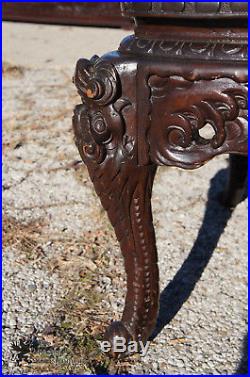 Antique Chinese Export High Relief Rosewood Dragon Carved Arm Throne Chair