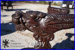 Antique Chinese Export High Relief Rosewood Dragon Carved Arm Throne Chair