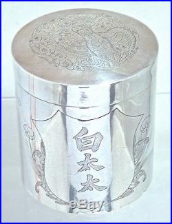 Antique Chinese Export Silver Box decorated with a Dragon marked c1900s