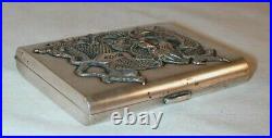 Antique Chinese Export Silver Cigarette Case Heavily Embossed Dragon Monogrammed