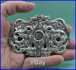 Antique Chinese Export Silver Dragon Belt Buckle Outstanding Example 10 cm x 7.5