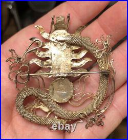Antique Chinese Export Silver Dragon Pin in Presentation Box