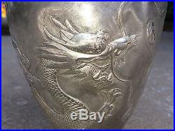 Antique Chinese Export Silver Dragon Vase Hallmarked 10 oz Fine Grade