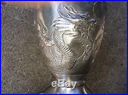 Antique Chinese Export Silver Dragon Vase Hallmarked 10 oz Fine Grade