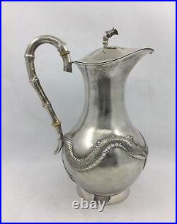 Antique Chinese Export Silver Embossed Dragon Jug, Yoksang Shanghai 590 gram