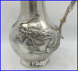 Antique Chinese Export Silver Embossed Dragon Jug, Yoksang Shanghai 590 gram