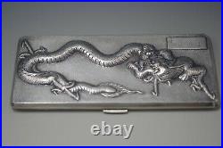 Antique Chinese Export Silver Marked Repousse Dragon Cigarette Case 190 Gram