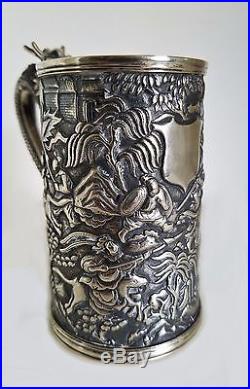 Antique Chinese Export Silver Tankard-Cup with Dragon Handle