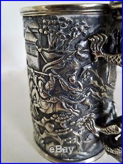 Antique Chinese Export Silver Tankard-Cup with Dragon Handle