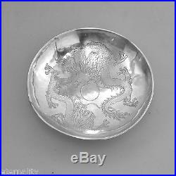 Antique Chinese Export Silver Tray Dish Dragon China Hung Chong 19th C