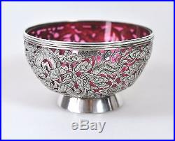 Antique Chinese Export Solid Silver Dragon Bowl China 1900 Woshing Shanghai